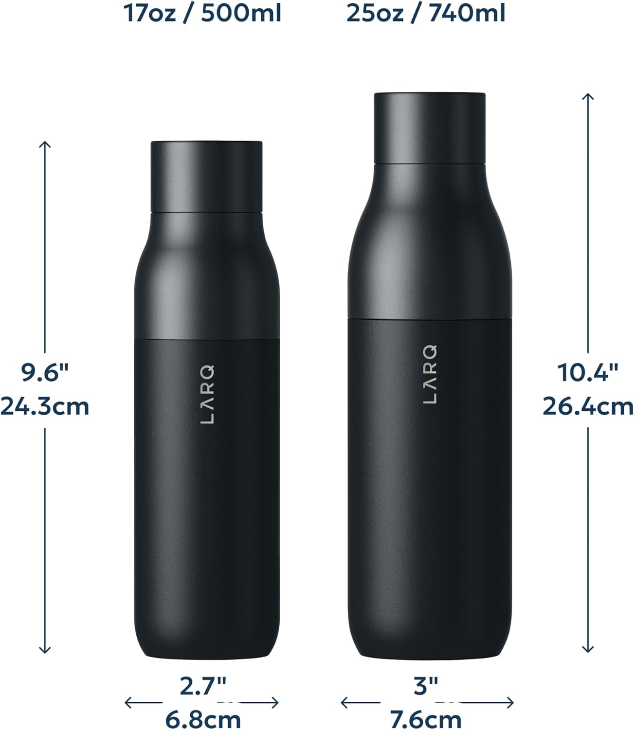 LARQ Bottle PureVis 17 oz - Self-Cleaning and Insulated Stainless Steel Water Bottle with UV Water Purifier and Award-winning Design | Reusable & Travel Friendly, Obsidian Black