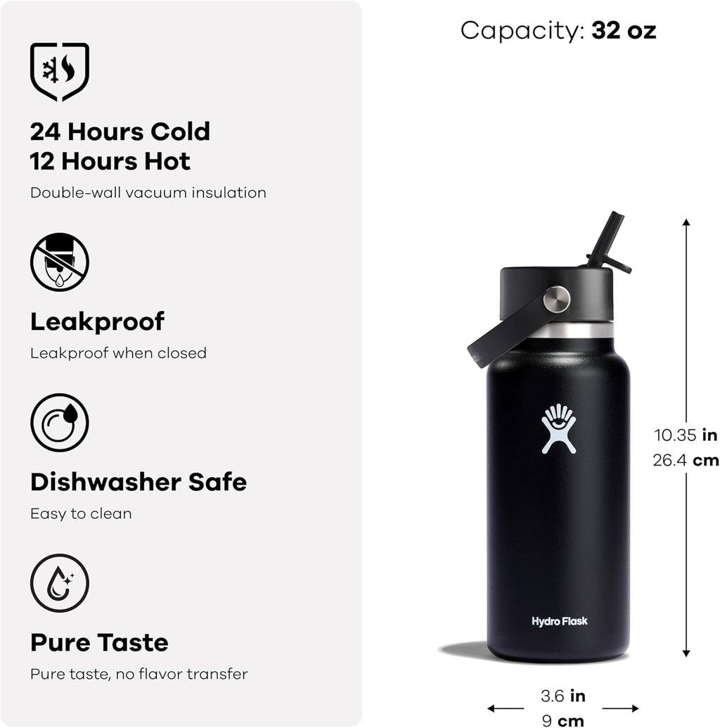 Hydro Flask Water Bottle - Insulated Stainless Steel - Wide Straw Lid, Non Spill, Leakproof in 40 Oz Indigo Blue